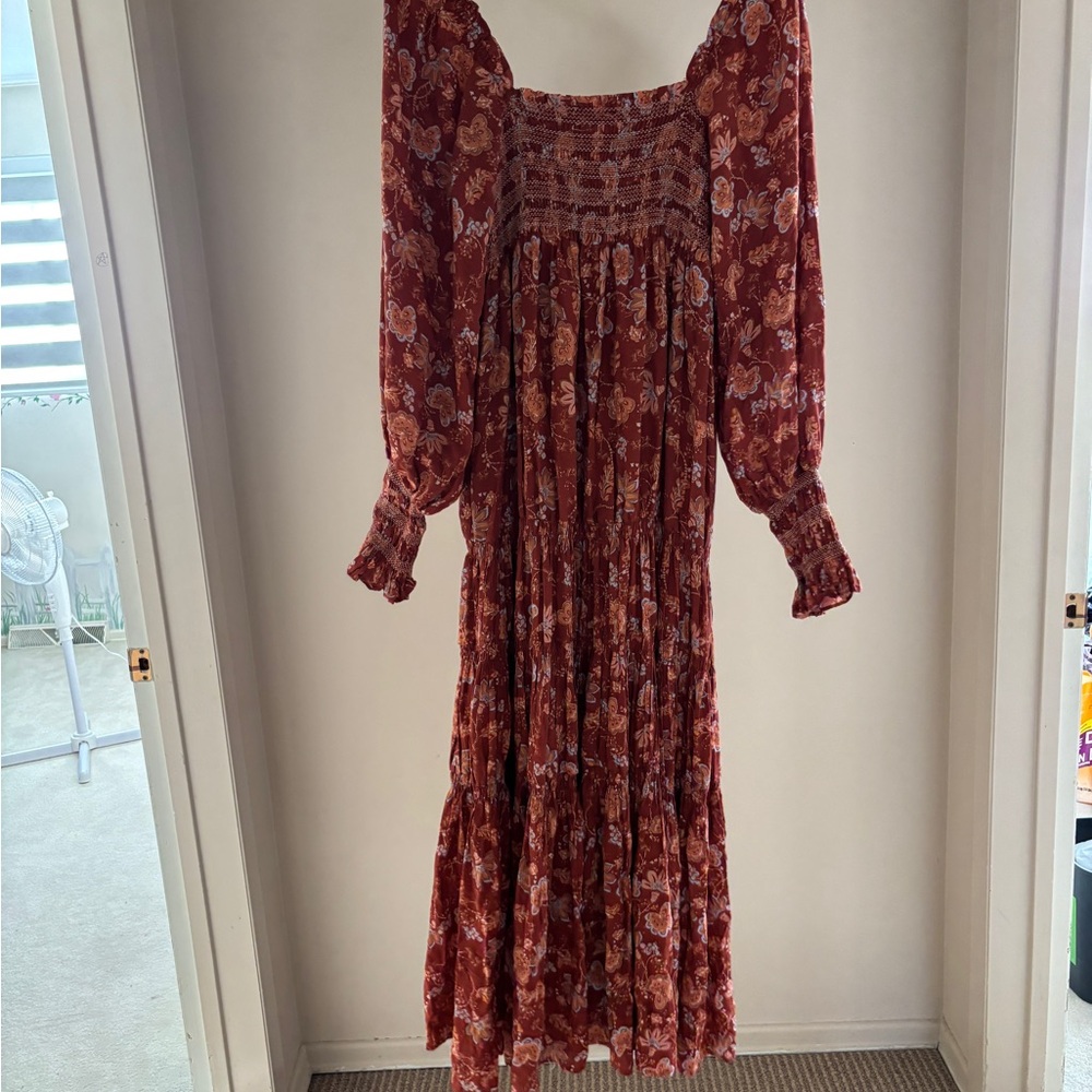 Free People Floral Long Sleeve Dress - Red and Pink